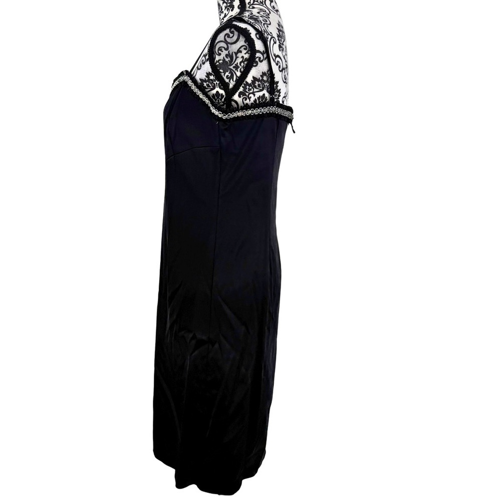 Roman Vintage Y2K 2005 Black Satin V-Sewn Waist Beaded Sweetheart Neck Dress, 42 - Picture 6 of 12